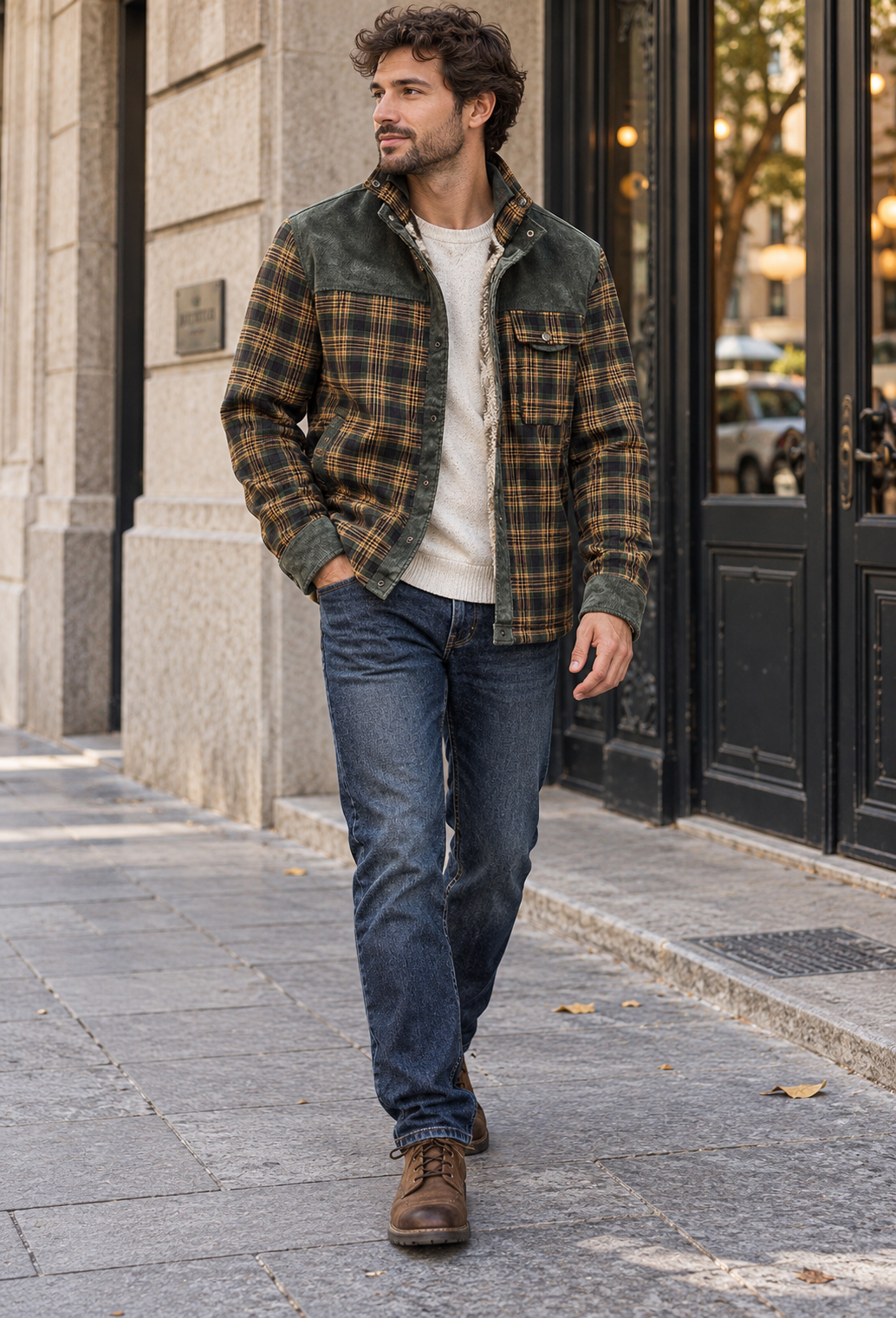 Karierte Herren-Hemdjacke mit Teddyfutter und Stehkragen - Valther