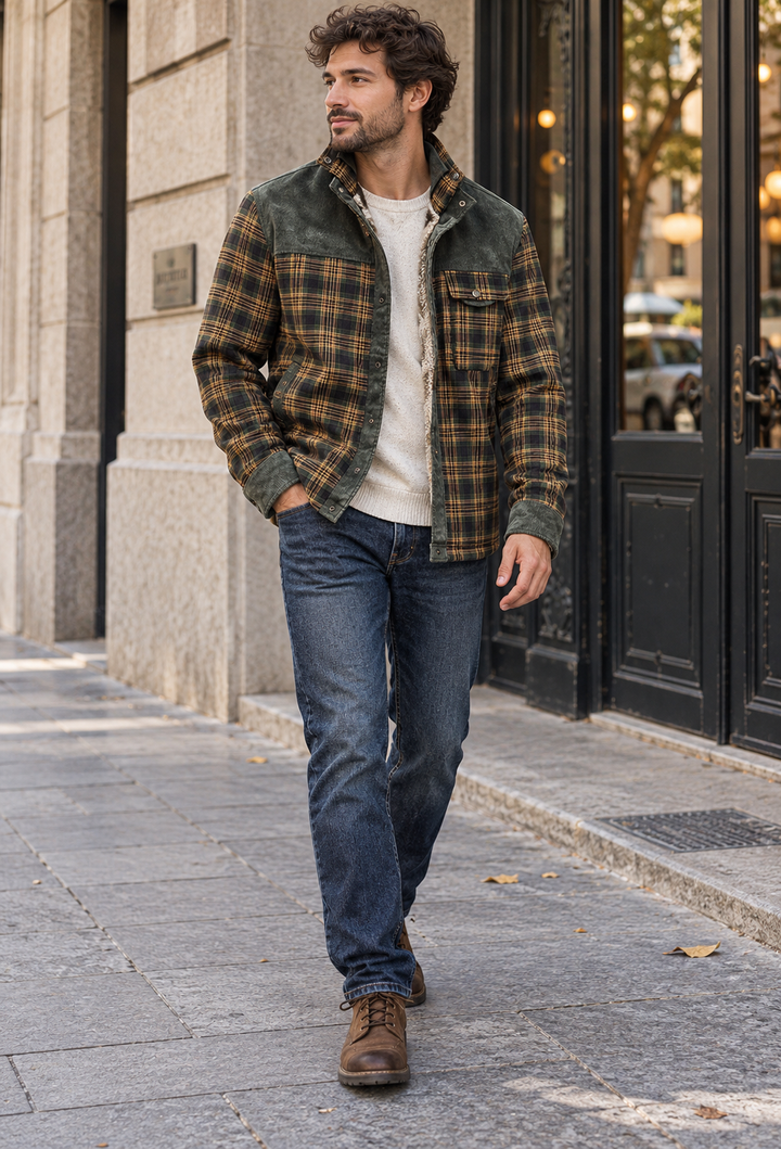Karierte Herren-Hemdjacke mit Teddyfutter und Stehkragen - Valther