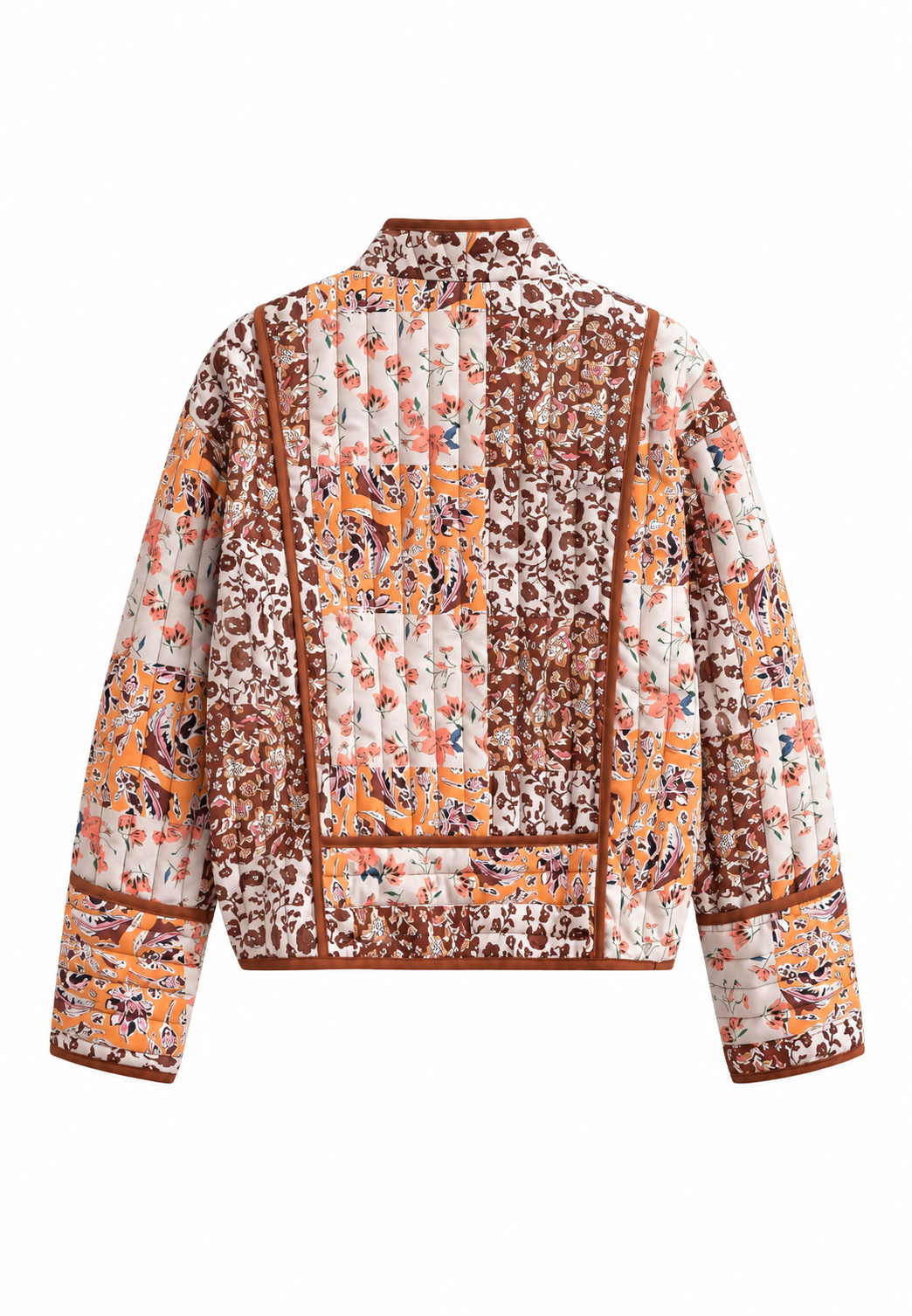 Damen kurze Steppjacke mit Blumen-Patchwork und Besatz - Brienne