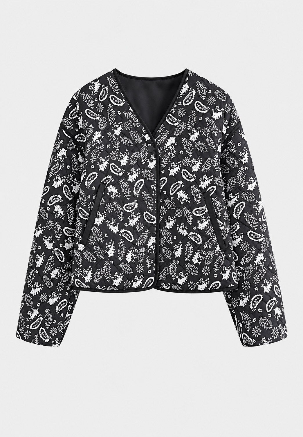 Damen kurze Jacke mit Paisley, Rautensteppung und Kontrastbesatz - Ottavia