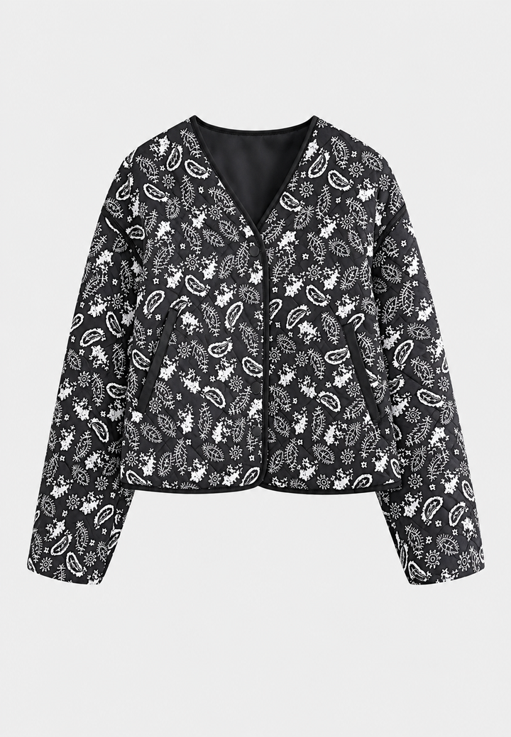 Damen kurze Jacke mit Paisley, Rautensteppung und Kontrastbesatz - Ottavia