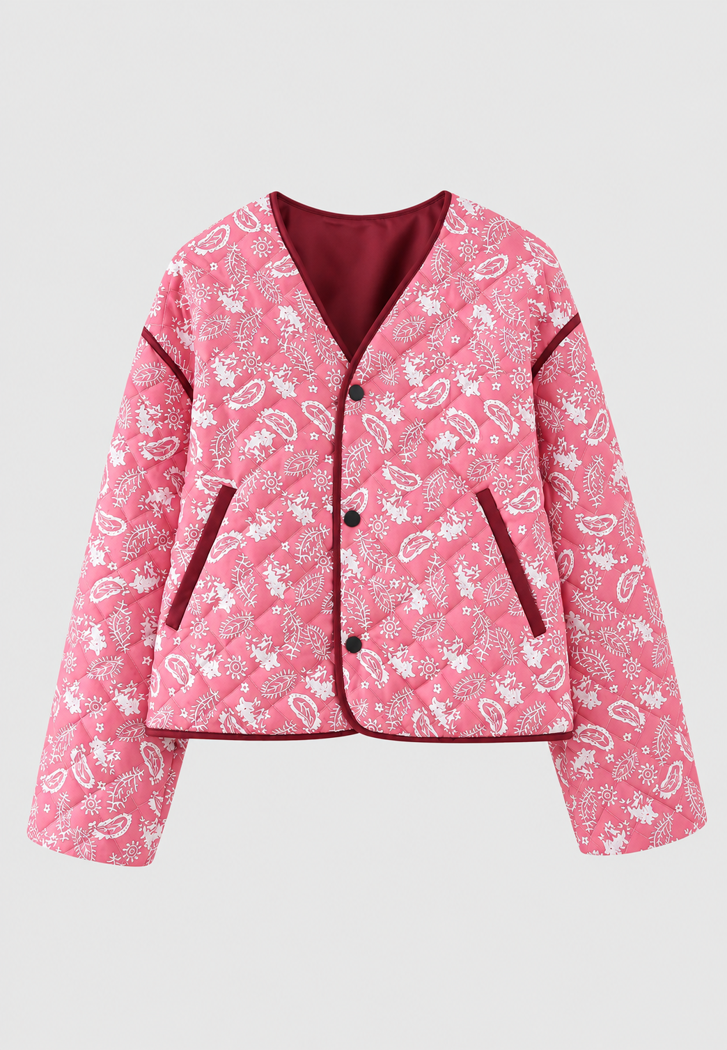 Damen kurze Jacke mit Paisley, Rautensteppung und Kontrastbesatz - Ottavia