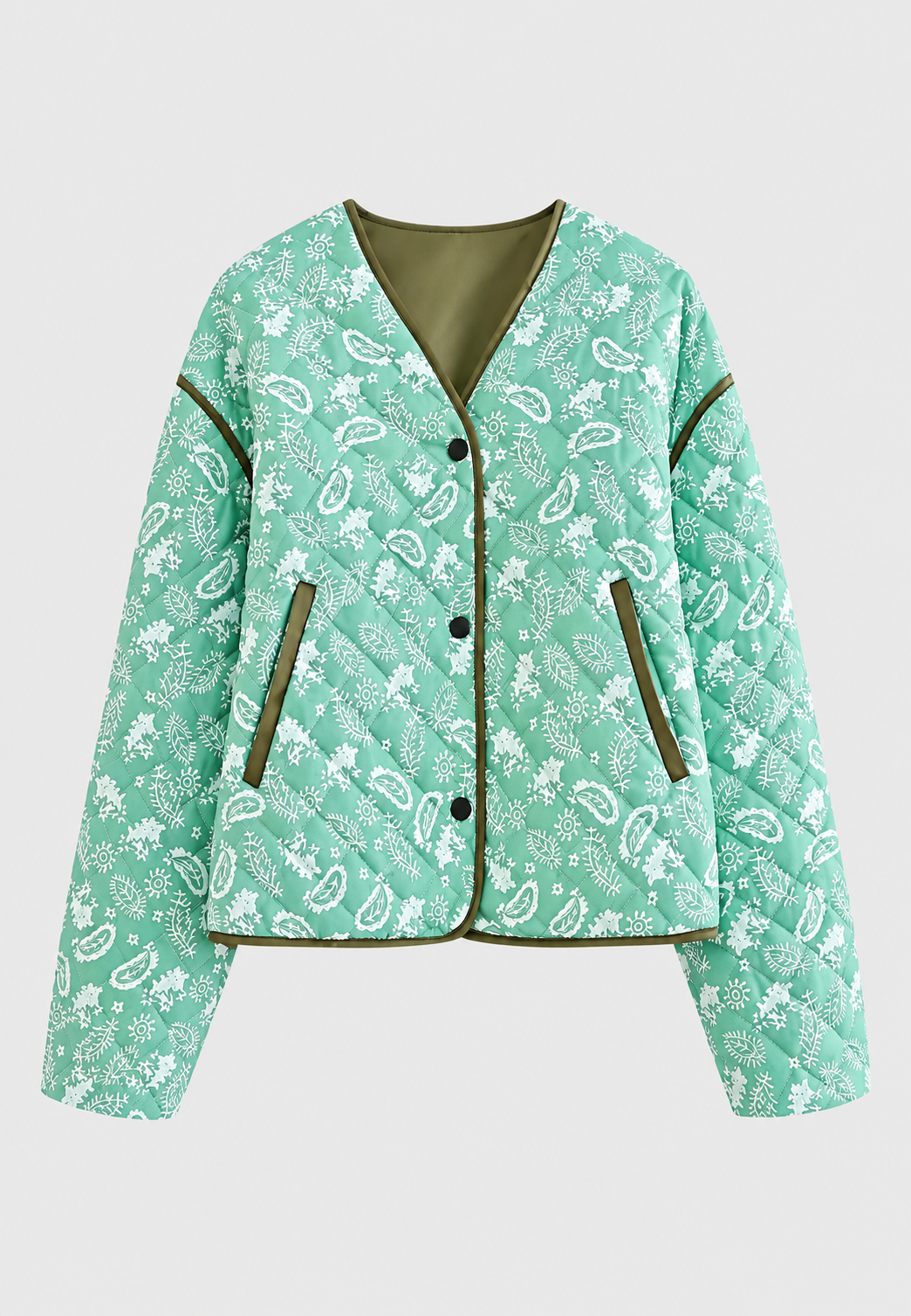 Damen kurze Jacke mit Paisley, Rautensteppung und Kontrastbesatz - Ottavia