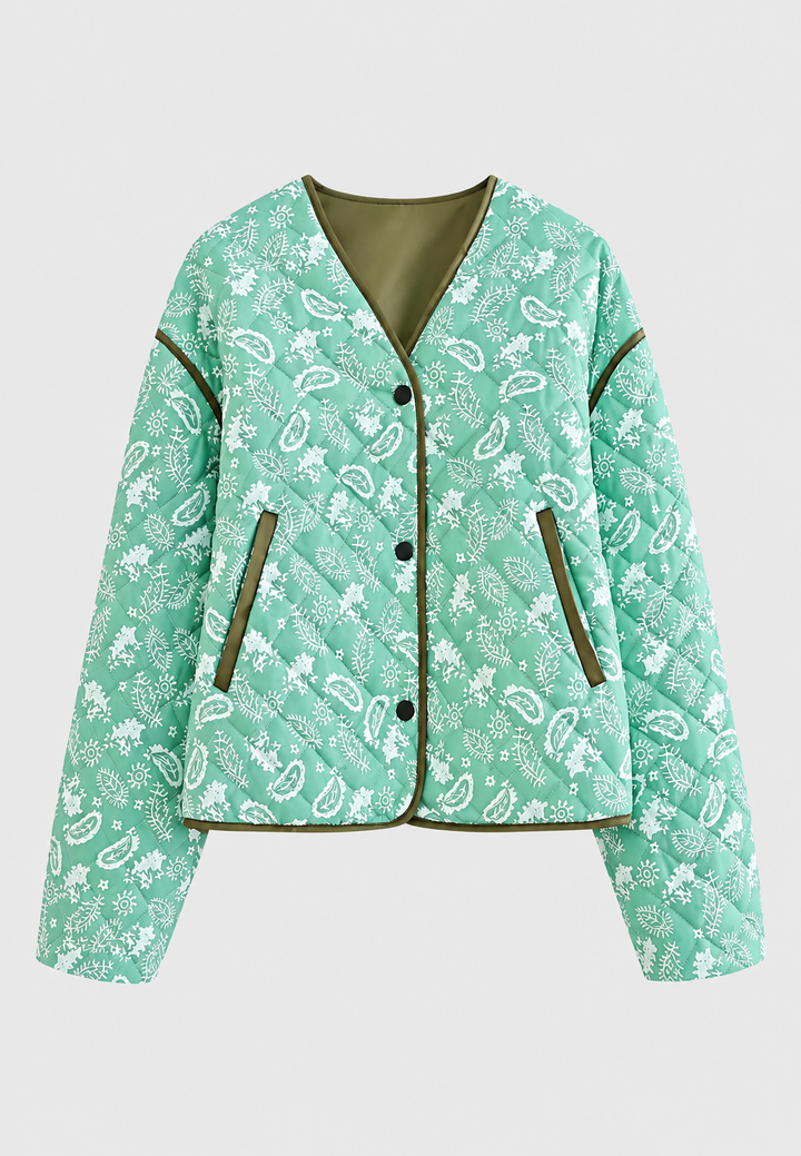 Damen kurze Jacke mit Paisley, Rautensteppung und Kontrastbesatz - Ottavia