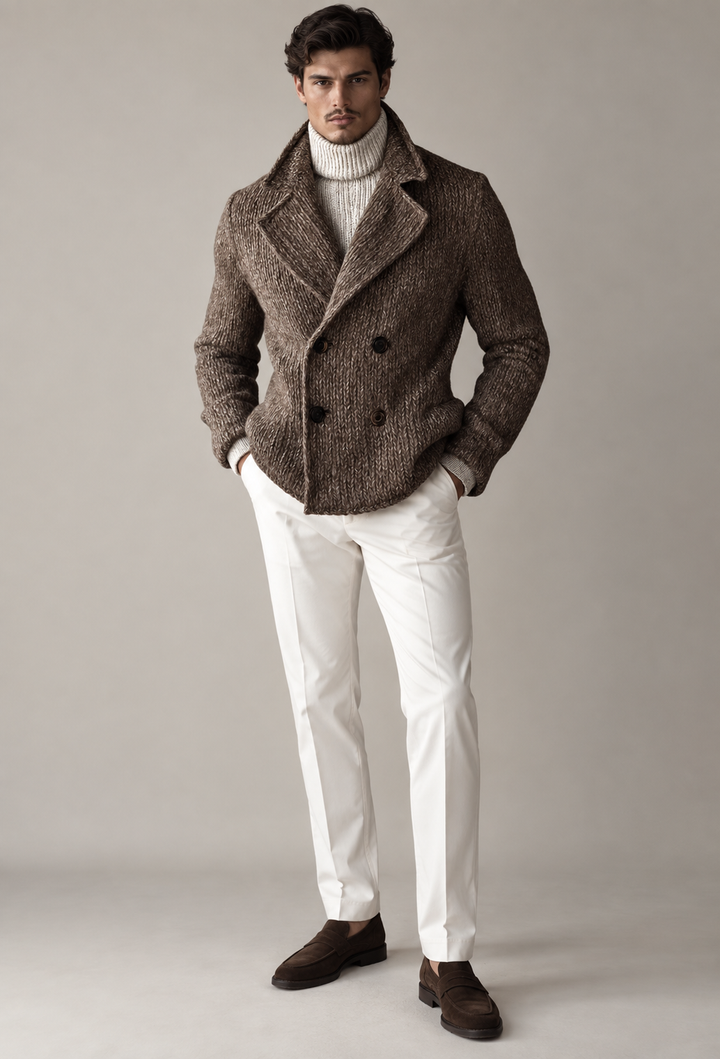Herren-Strickjacke mit doppelter Knopfleiste und breiten Revers – Lucien