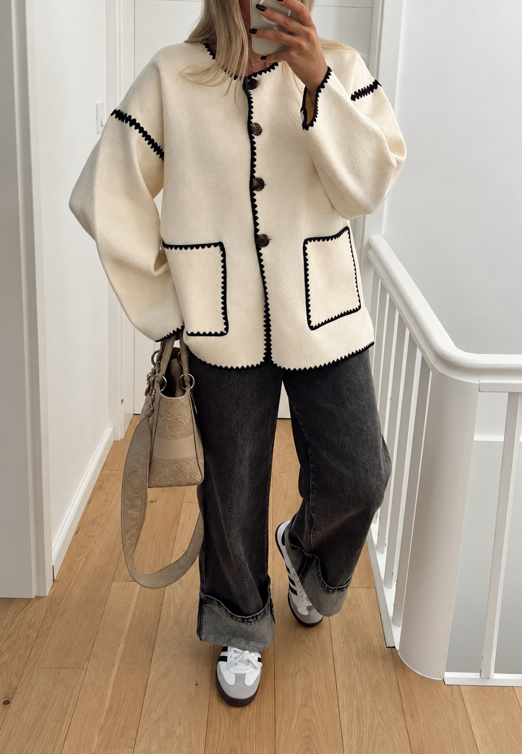 Damen-Strickjacke im Color-Block-Design mit kontrastierenden Bündchen – Émeline