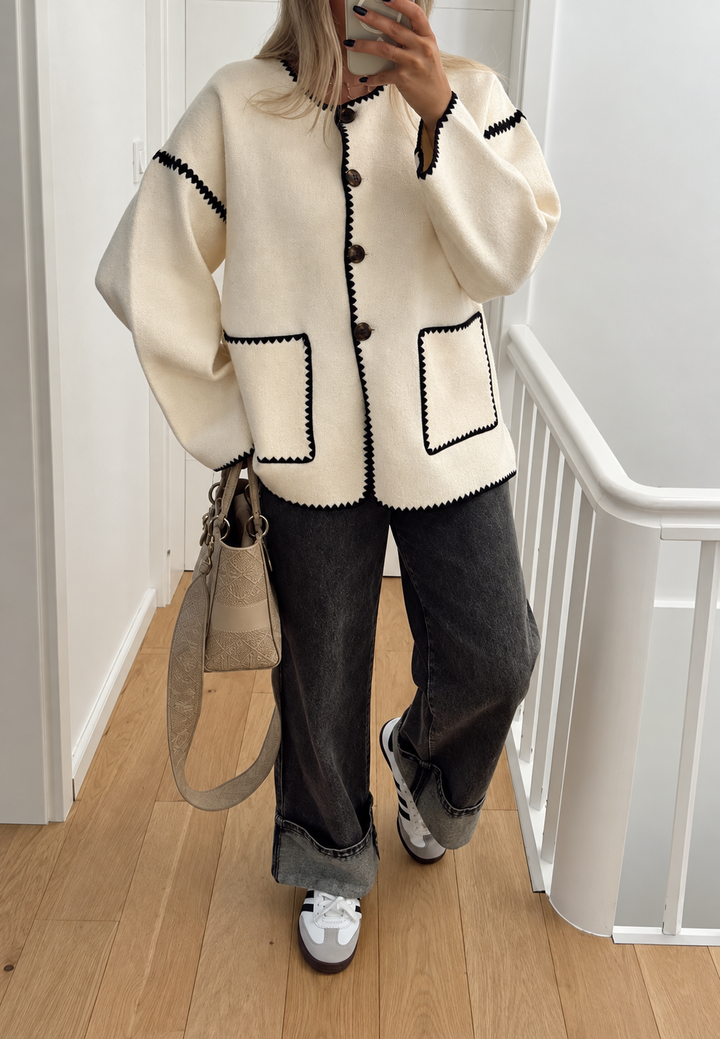 Damen-Strickjacke im Color-Block-Design mit kontrastierenden Bündchen – Émeline