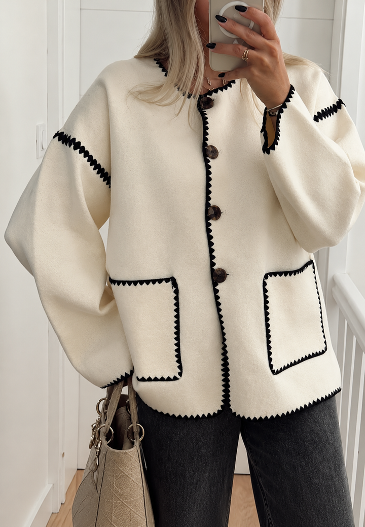 Damen-Strickjacke im Color-Block-Design mit kontrastierenden Bündchen – Émeline