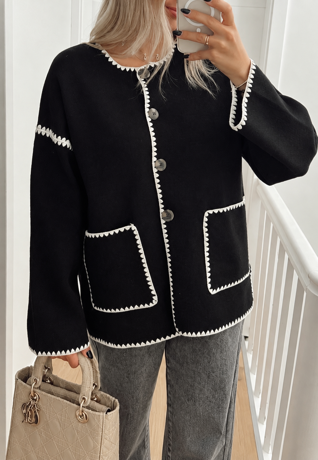 Damen-Strickjacke im Color-Block-Design mit kontrastierenden Bündchen – Émeline