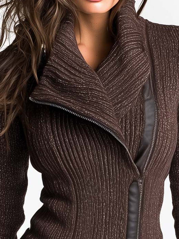Damen-Strickjacke mit asymmetrischem Reißverschluss und hochgeschlossenem Rippstrickkragen – Eliska