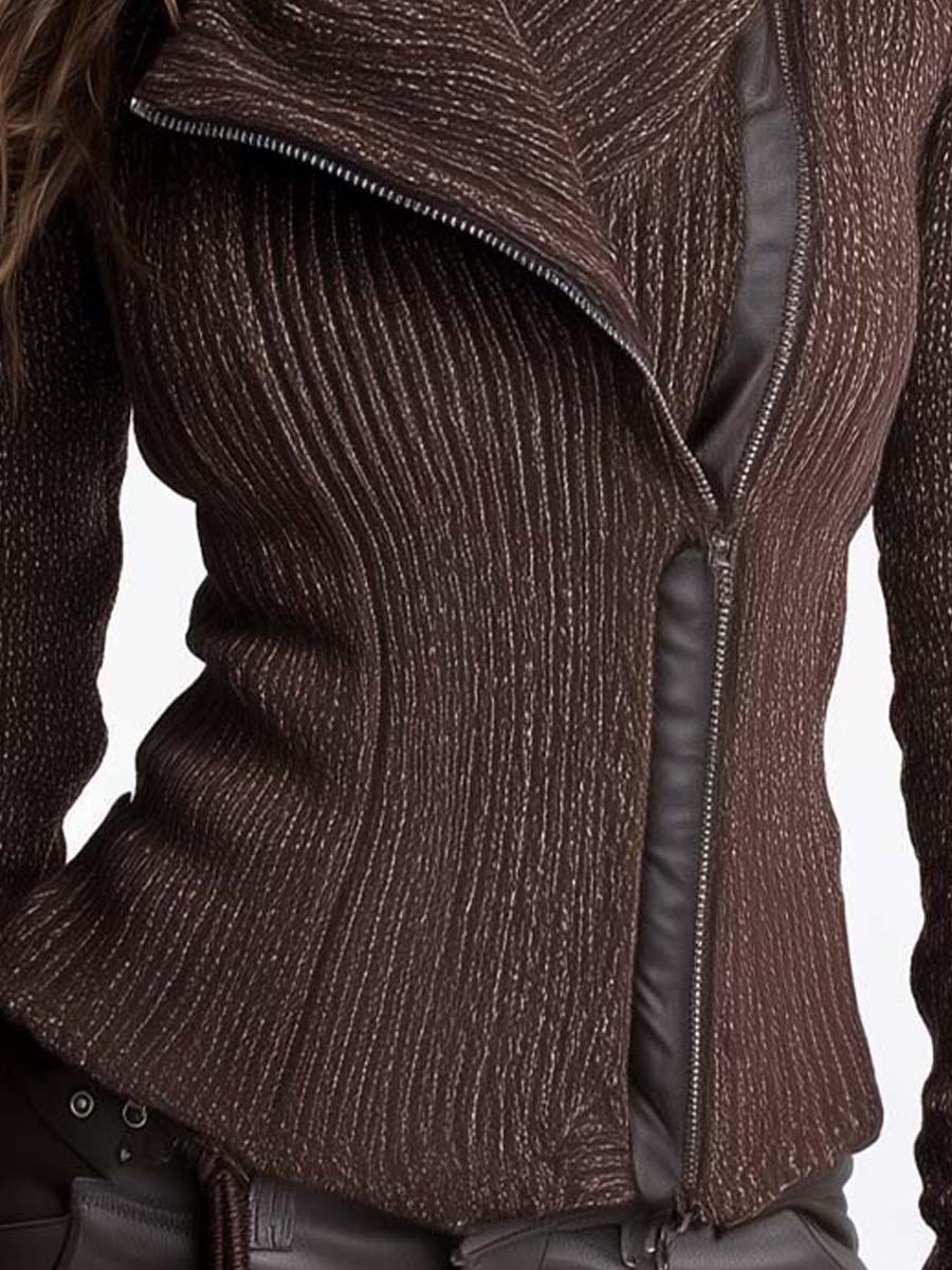 Damen-Strickjacke mit asymmetrischem Reißverschluss und hochgeschlossenem Rippstrickkragen – Eliska