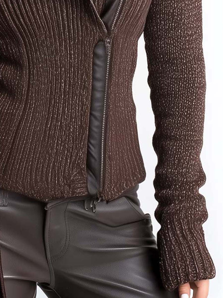 Damen-Strickjacke mit asymmetrischem Reißverschluss und hochgeschlossenem Rippstrickkragen – Eliska