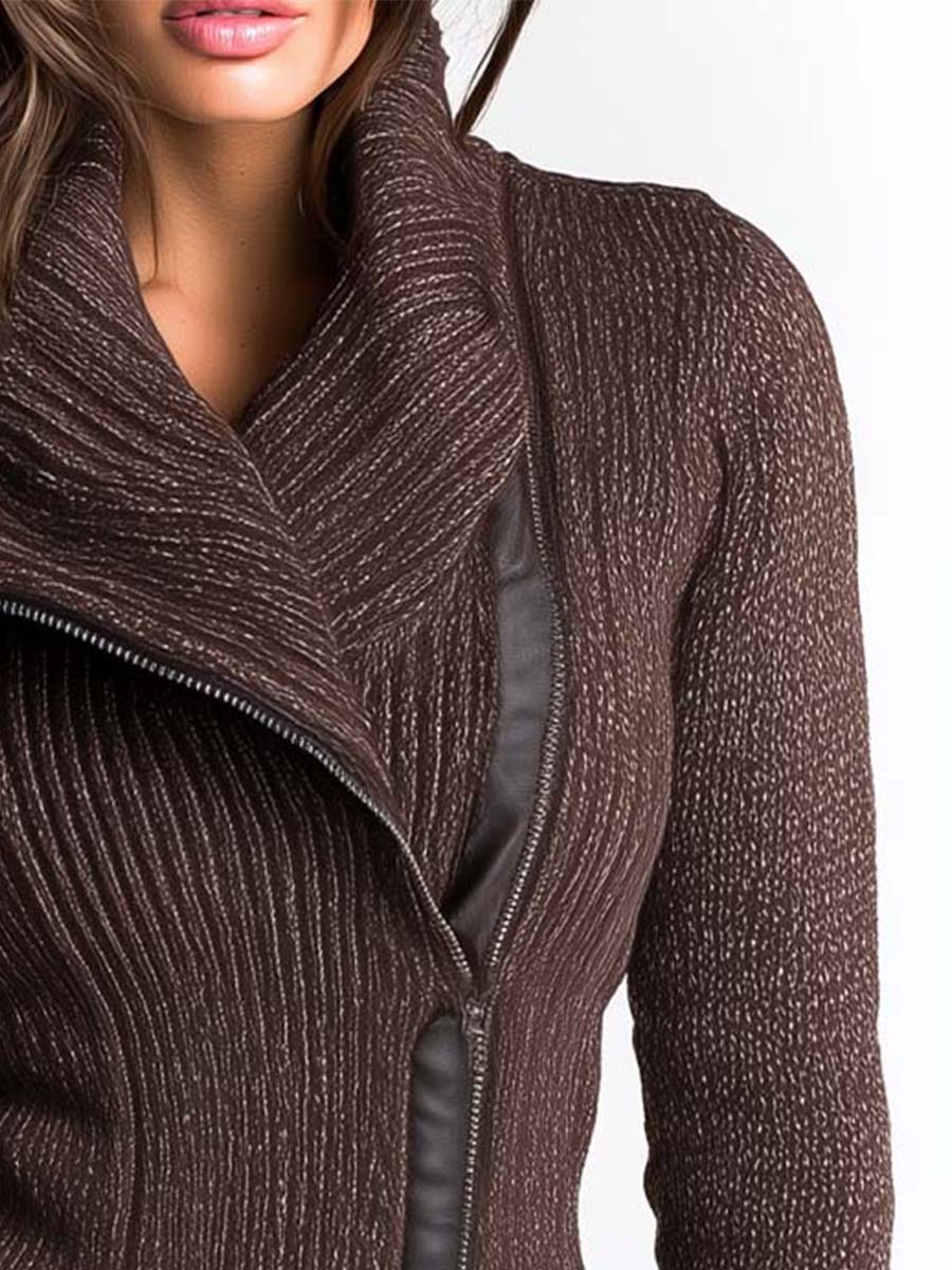 Damen-Strickjacke mit asymmetrischem Reißverschluss und hochgeschlossenem Rippstrickkragen – Eliska