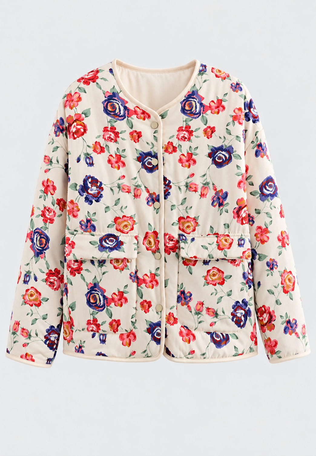 Damen Steppjacke mit Blumenmuster, Rautensteppung und Knöpfen vorne - Elizabeth
