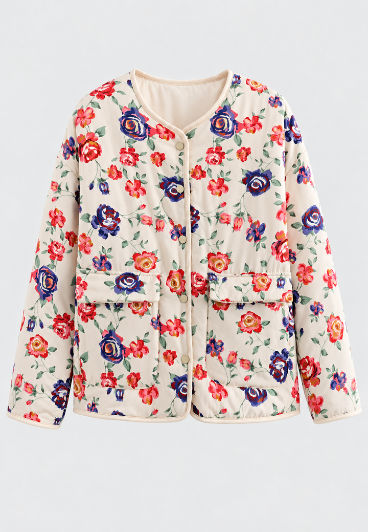 Damen Steppjacke mit Blumenmuster, Rautensteppung und Knöpfen vorne - Elizabeth