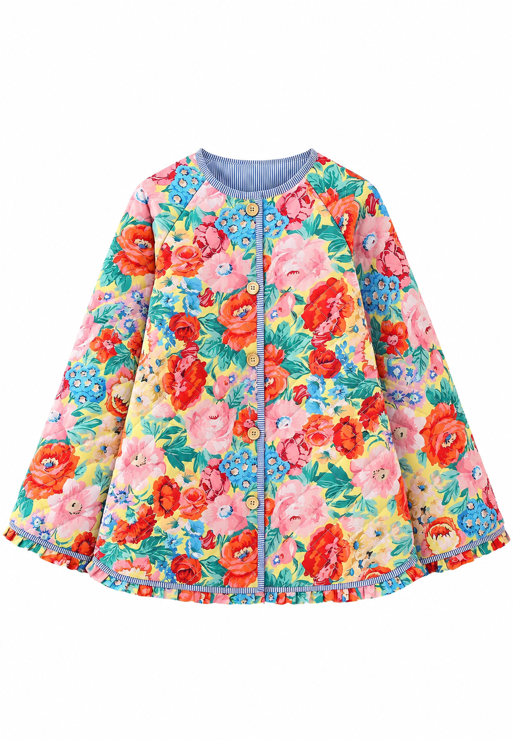 Damen Blumenjacke in A-Linie mit Rautensteppung und Volants - Clotilde