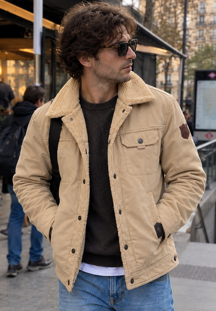 Herrenjacke mit Teddykragen, flauschiger Innenseite und Knopfverschluss - Néstor