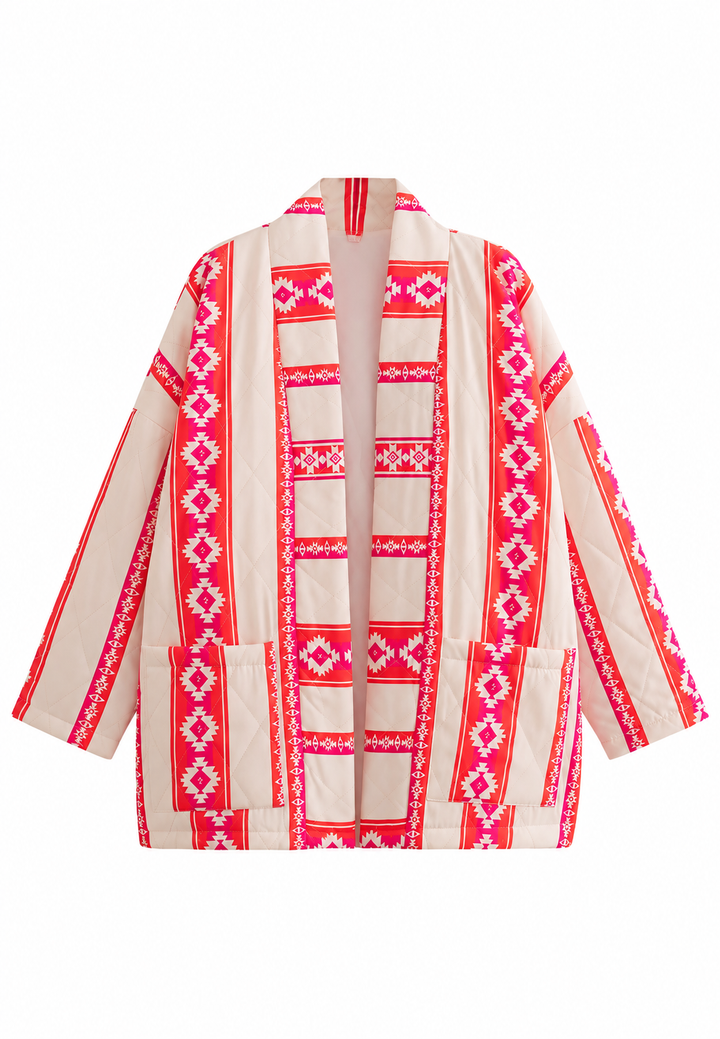 Gesteppte Damen-Kimonojacke mit ethnisch-geometrischem Muster - Tove