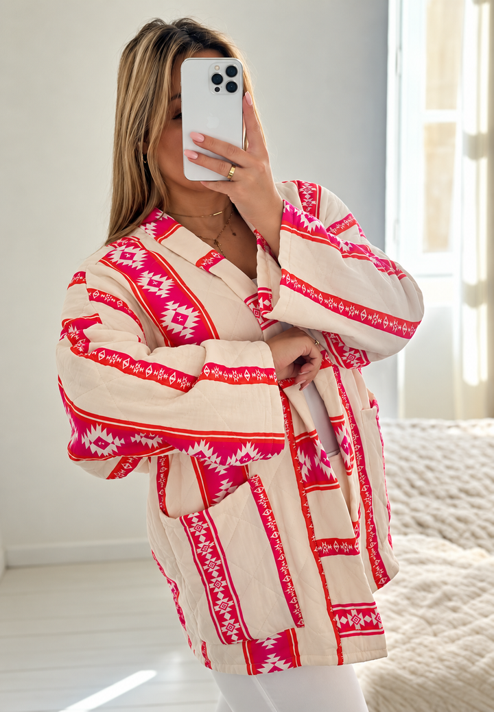Gesteppte Damen-Kimonojacke mit ethnisch-geometrischem Muster - Tove