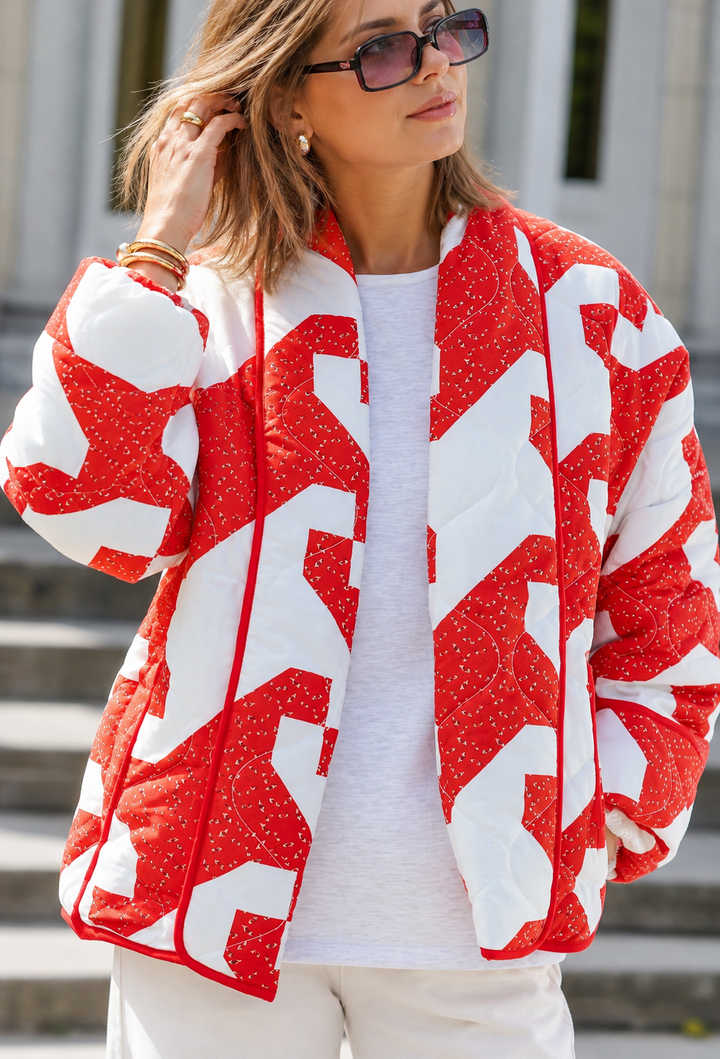 Damen Kimono-Jacke mit abstraktem geometrischem Muster, gesteppt - Madelon
