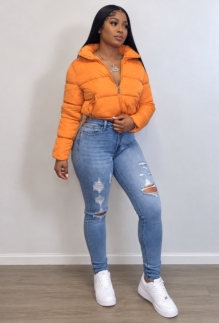 Damen kurze Steppjacke mit Stehkragen und Reißverschluss - Zaira
