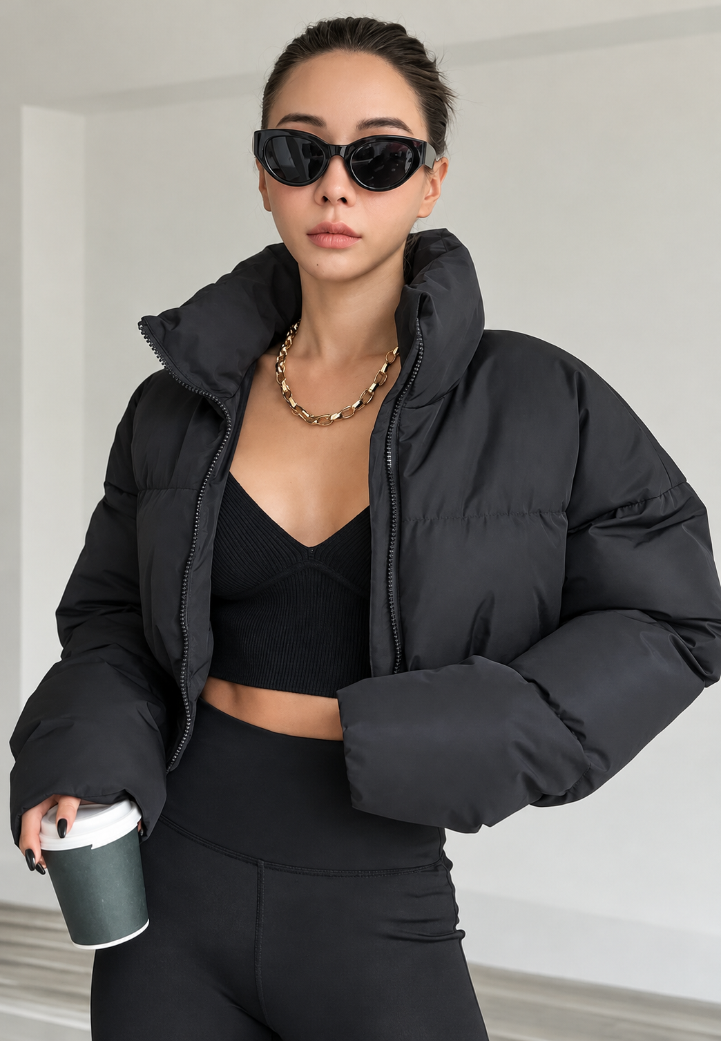 Damen kurze Steppjacke mit Stehkragen und Reißverschluss - Zaira