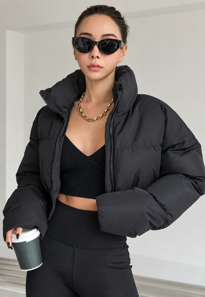Damen kurze Steppjacke mit Stehkragen und Reißverschluss - Zaira