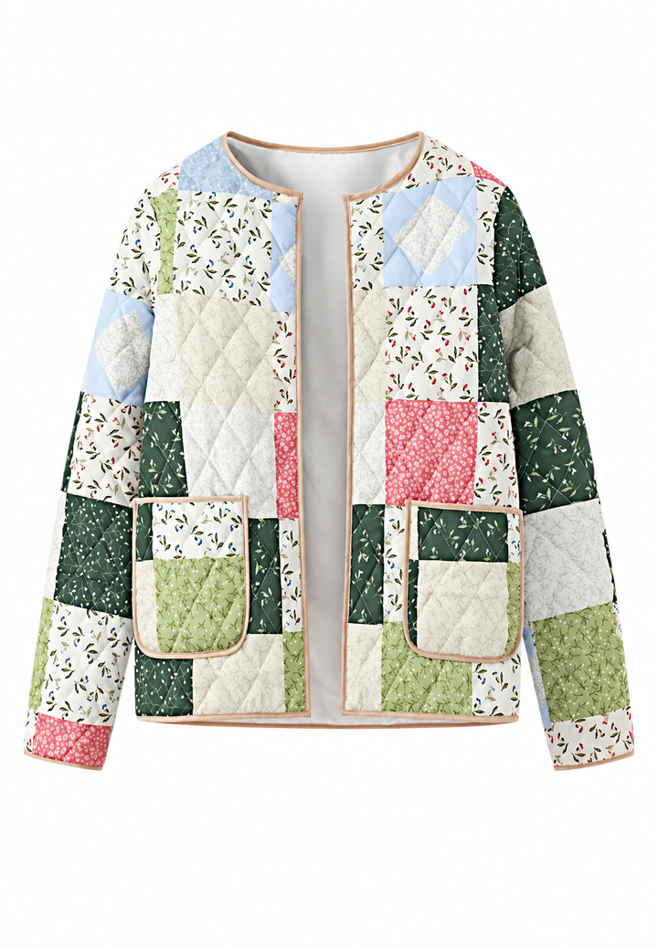 Damen-Steppjacke mit floralen Karos im Patchwork-Stil - Fabiola