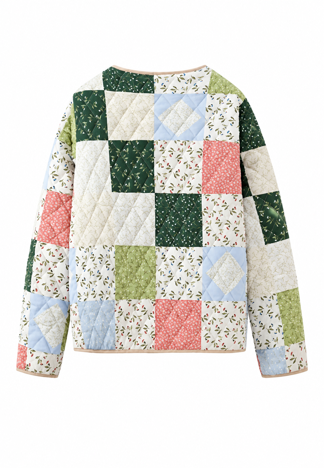 Damen-Steppjacke mit floralen Karos im Patchwork-Stil - Fabiola