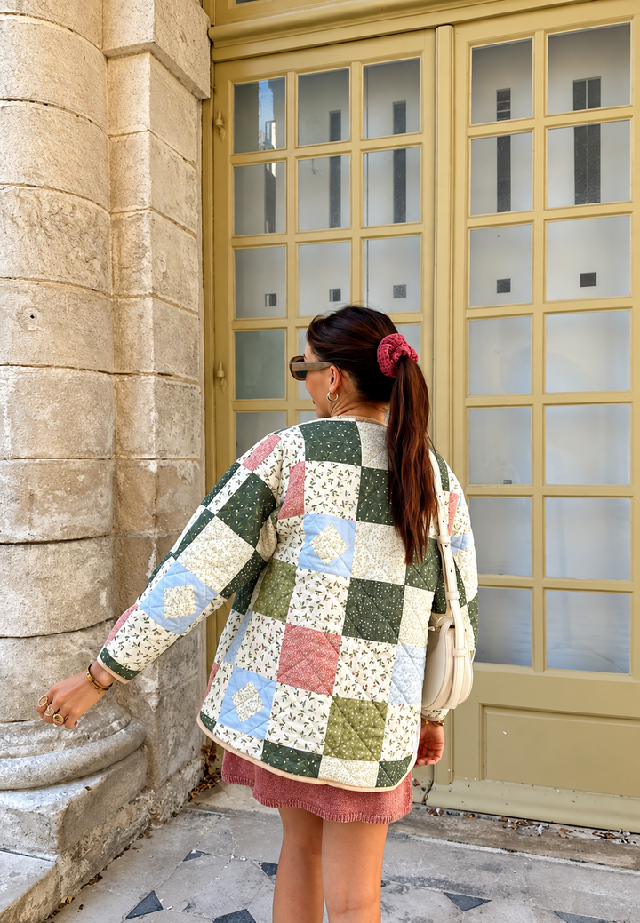 Damen-Steppjacke mit floralen Karos im Patchwork-Stil - Fabiola