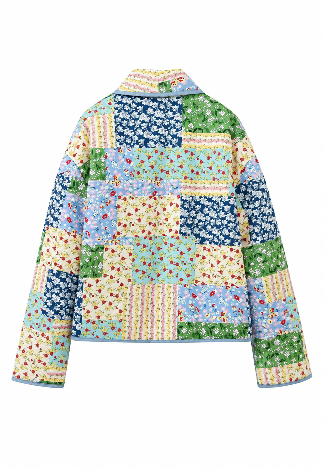 Damen Steppjacke mit Blumenkaros im Patchwork-Stil und Revers - Bettina
