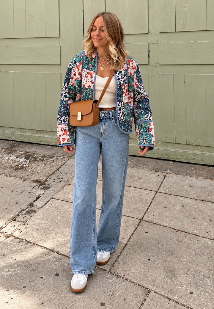 Damen-Steppjacke mit kombiniertem Blumenmuster - Vetilia