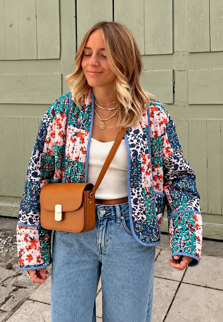 Damen-Steppjacke mit kombiniertem Blumenmuster - Vetilia