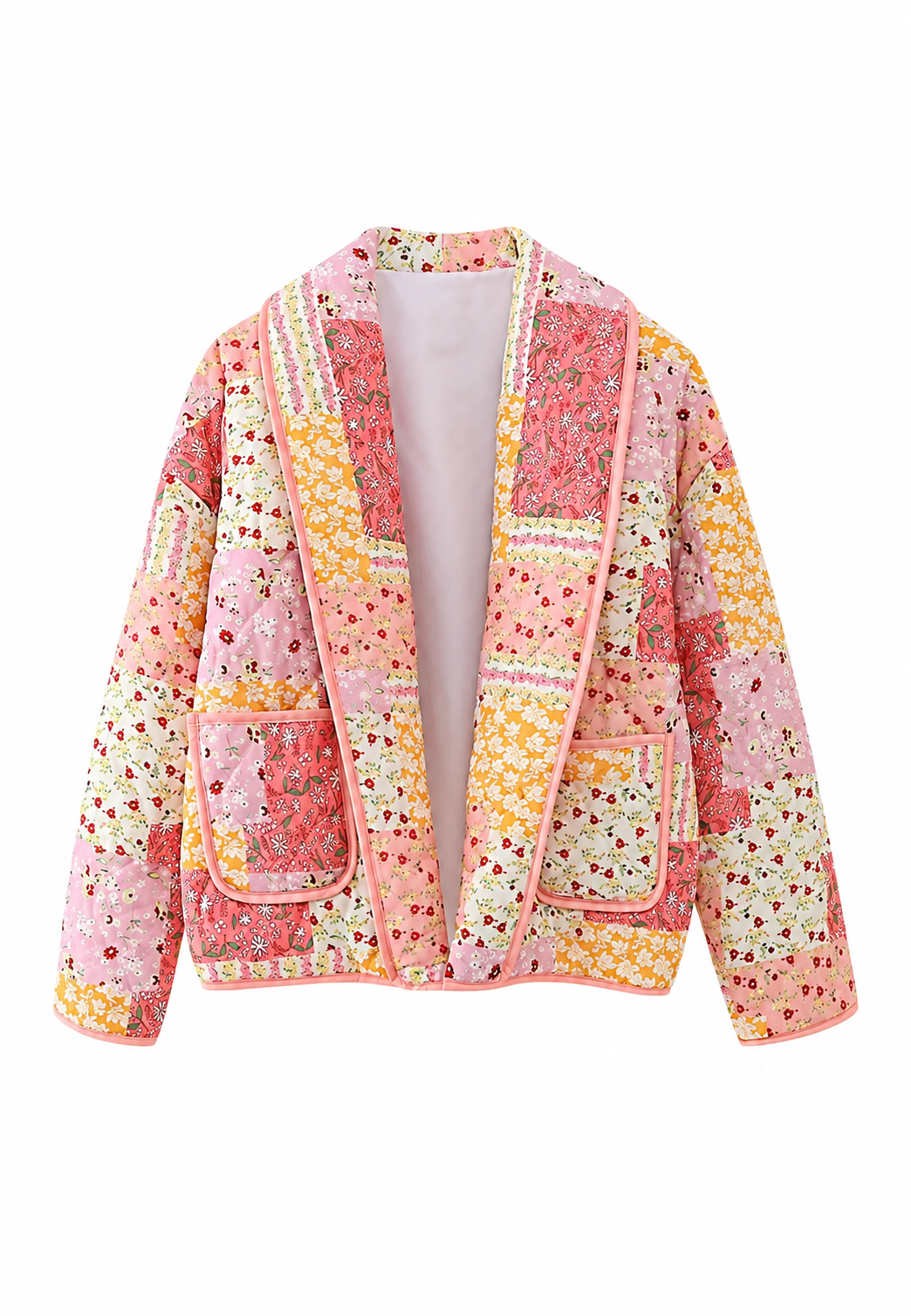 Damen-Steppjacke mit kleinen Blumen und Reverskragen - Zinnia