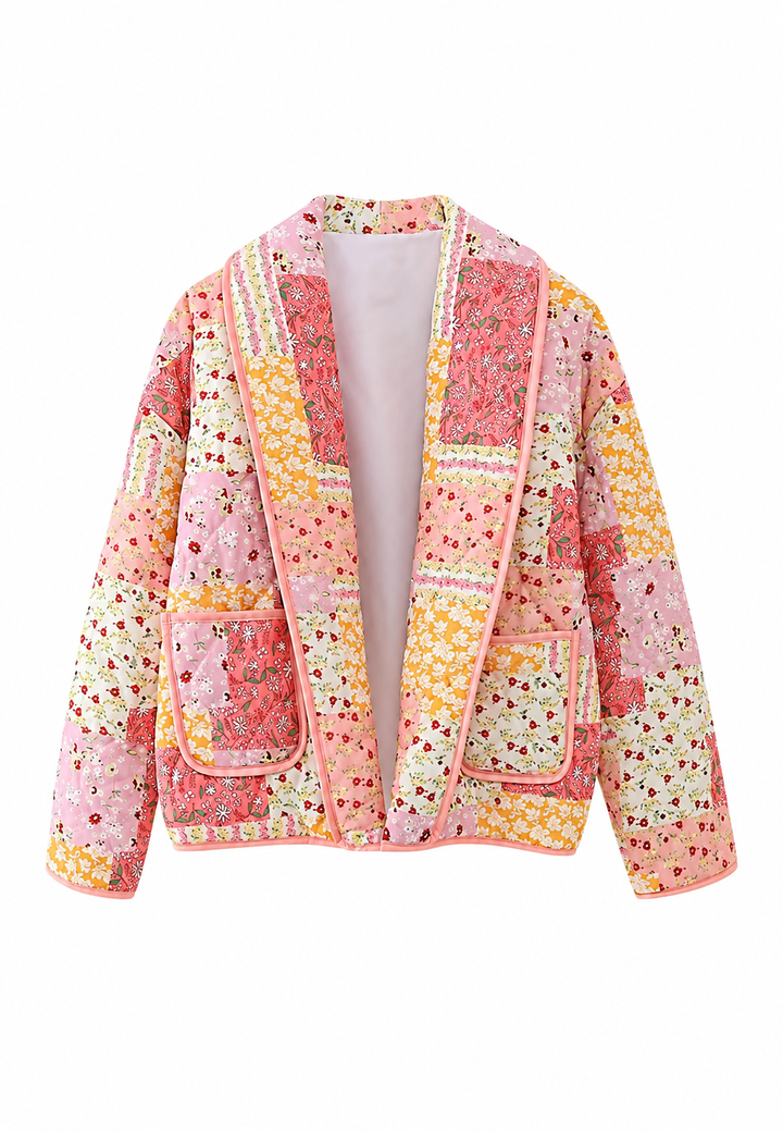Damen-Steppjacke mit kleinen Blumen und Reverskragen - Zinnia