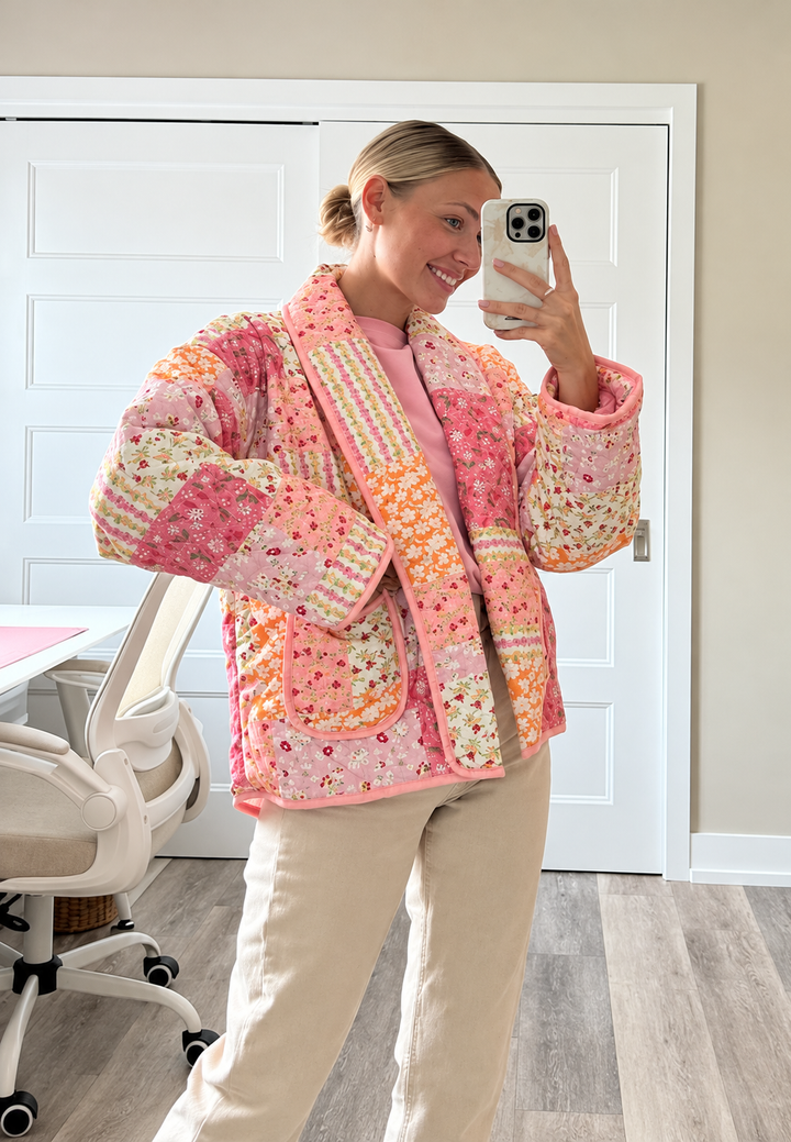 Damen-Steppjacke mit kleinen Blumen und Reverskragen - Zinnia