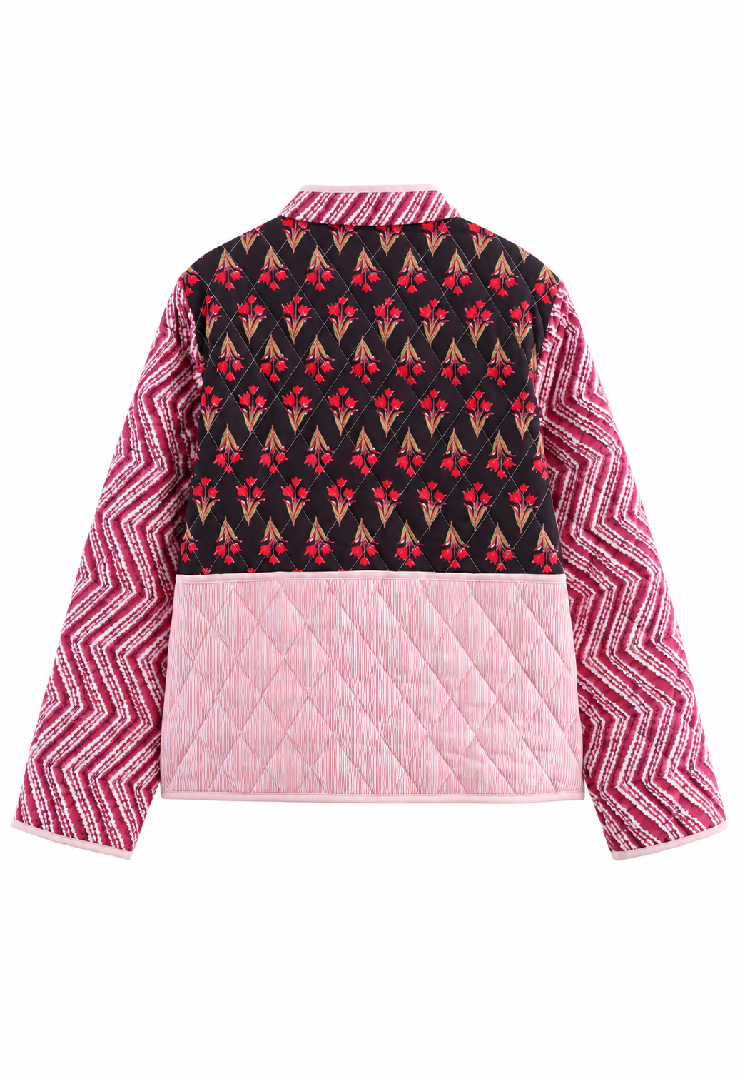 Damen Steppjacke mit Blumenmuster, Zickzack-Ärmeln und Knöpfen - Adriane