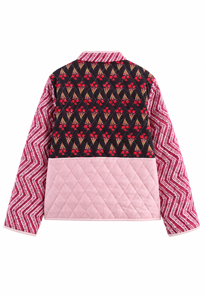 Damen Steppjacke mit Blumenmuster, Zickzack-Ärmeln und Knöpfen - Adriane