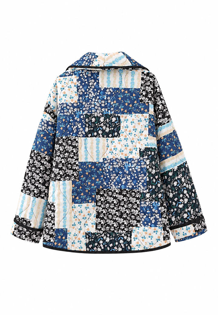 Damen Steppjacke mit Blumenkaros und breitem Revers - Irmela