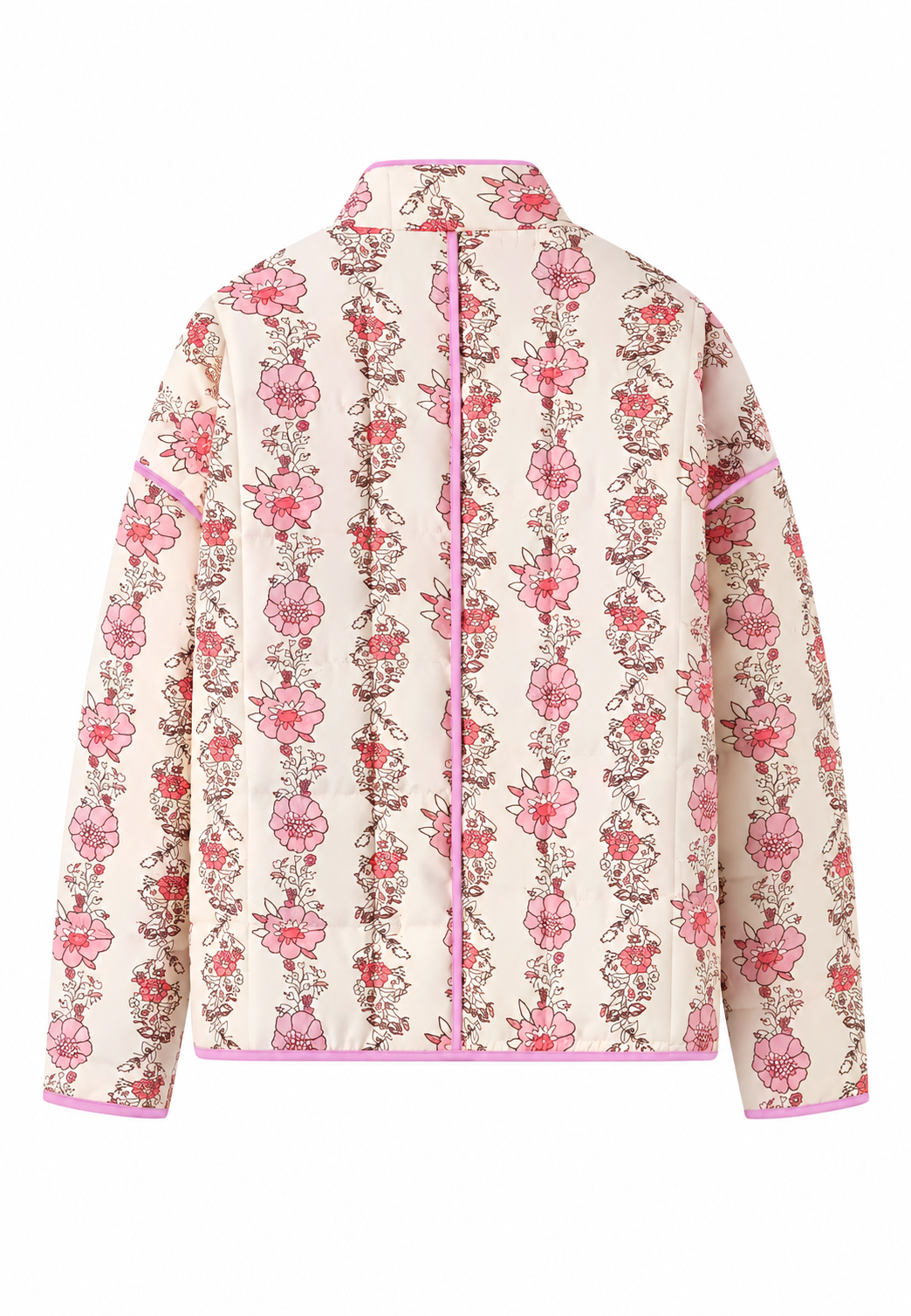 Damen Steppjacke mit Stehkragen, Blumenmuster und Besatz - Ludovica