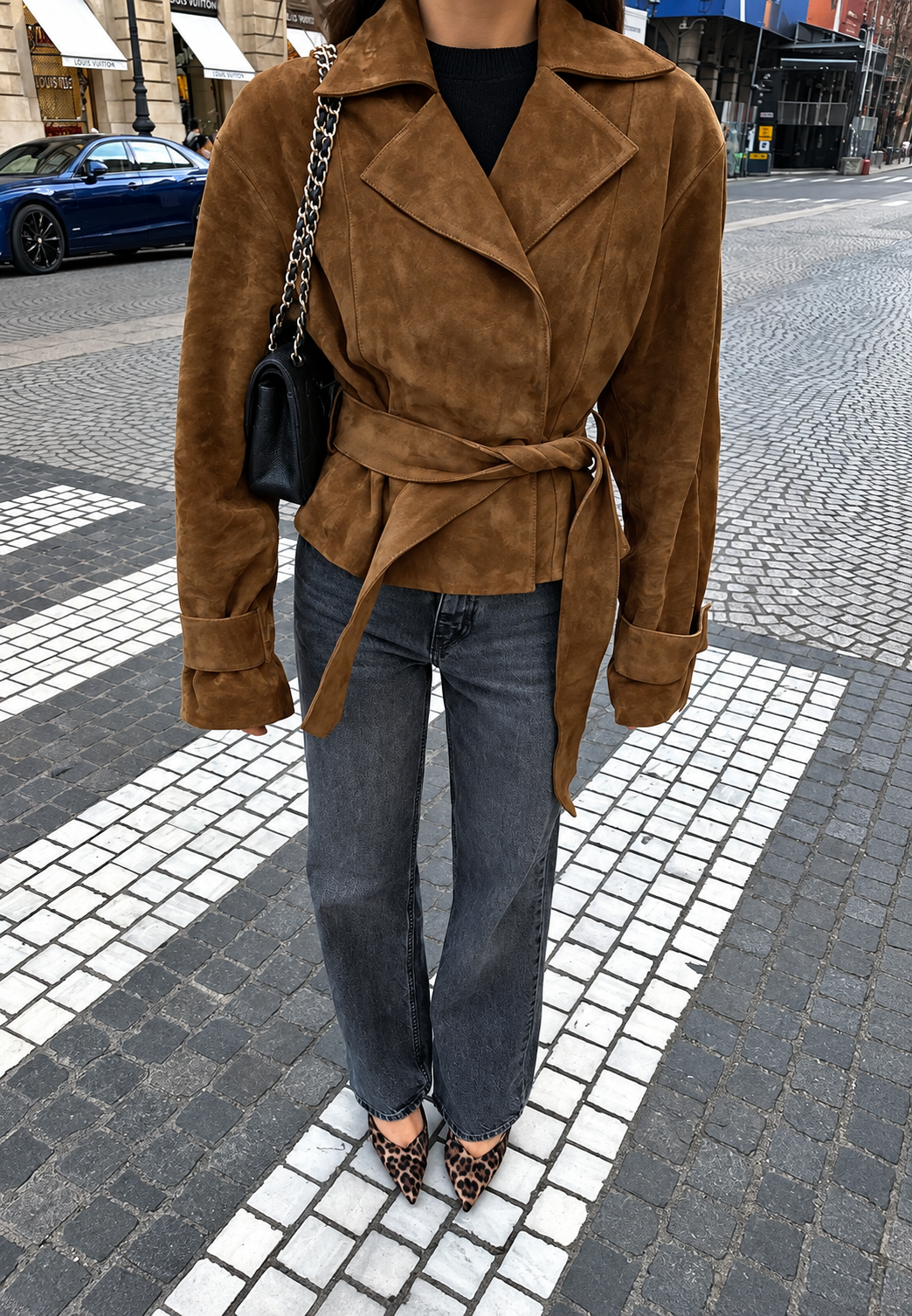 Damenjacke in Wildlederoptik mit breiten Revers - Ariane