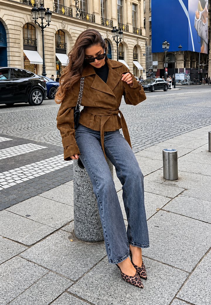 Damenjacke in Wildlederoptik mit breiten Revers - Ariane