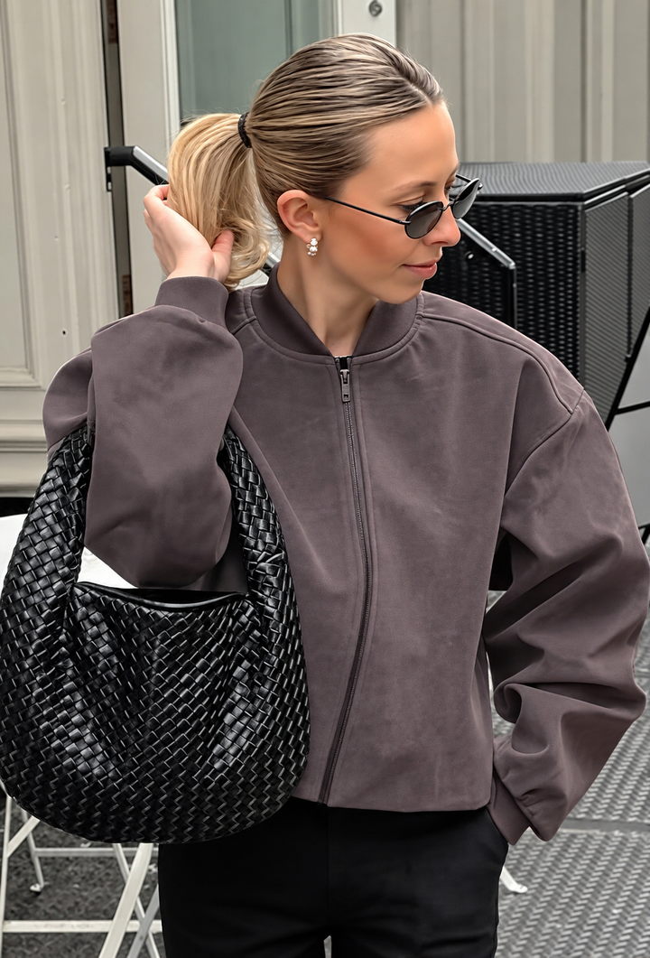 Damen Jacke in Wildleder-Optik mit weiten Ärmeln und Reißverschluss - Delphine