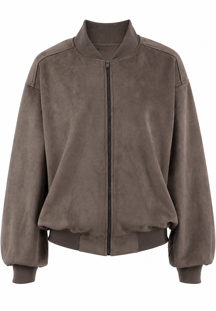Damen Jacke in Wildleder-Optik mit weiten Ärmeln und Reißverschluss - Delphine