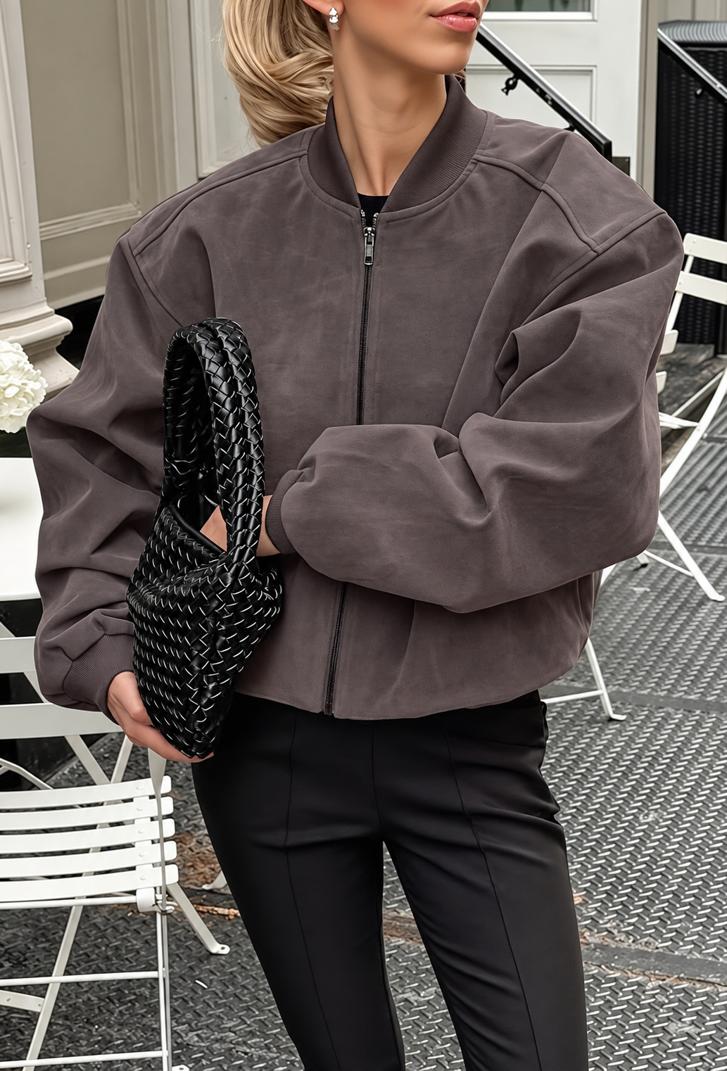 Damen Jacke in Wildleder-Optik mit weiten Ärmeln und Reißverschluss - Delphine