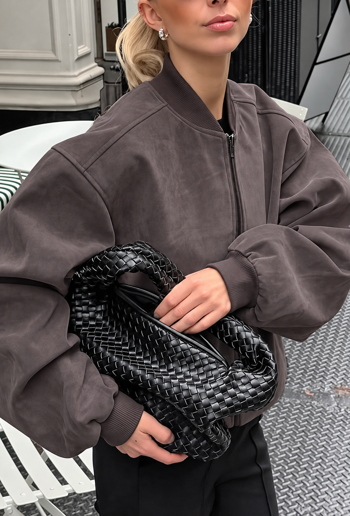 Damen Jacke in Wildleder-Optik mit weiten Ärmeln und Reißverschluss - Delphine