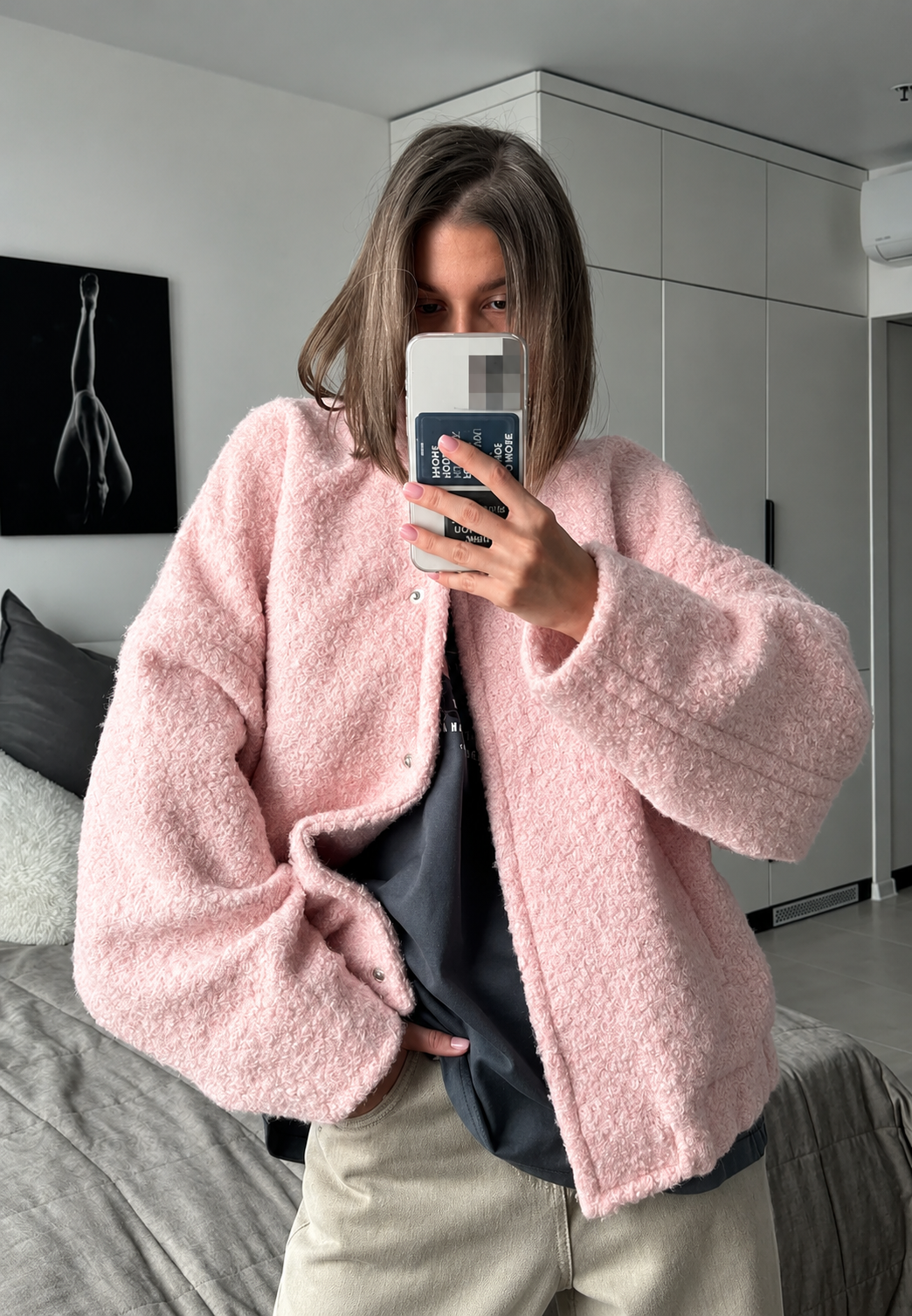 Oversize-Damenjacke in Lammfelloptik mit Stehkragen - Odette