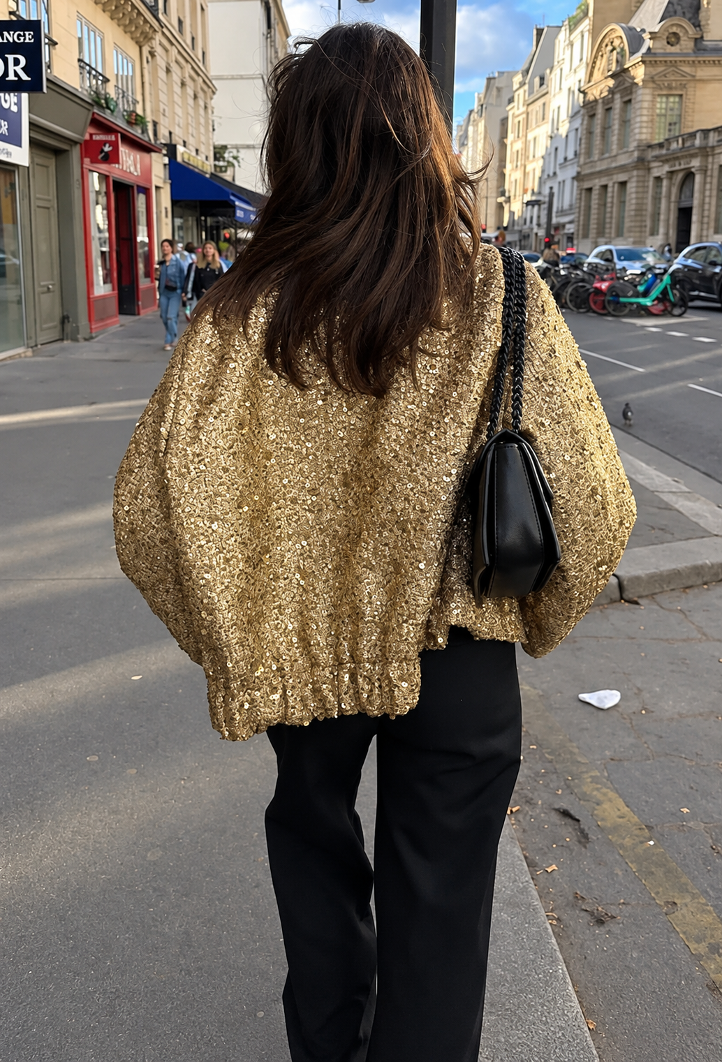 Damenjacke im Tweed-Look mit Pailletten und Rundhalsausschnitt - Mirelle