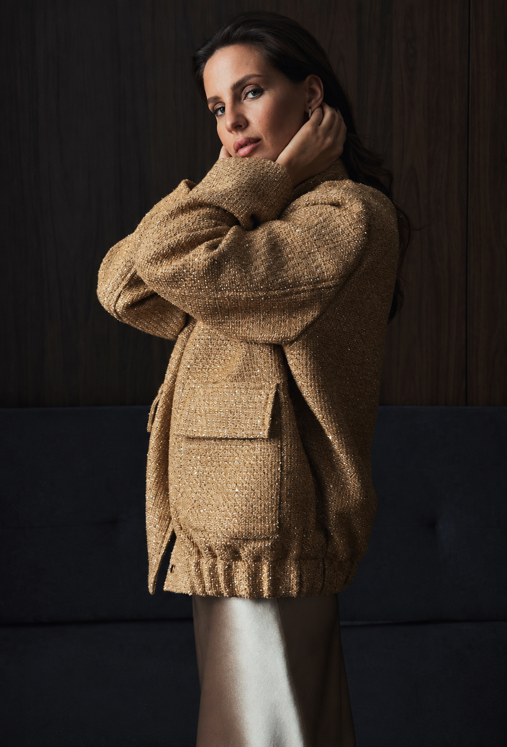 Damenjacke im Tweed-Look mit Pailletten und Rundhalsausschnitt - Mirelle