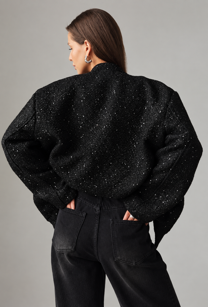 Damenjacke im Tweed-Look mit Pailletten und Rundhalsausschnitt - Mirelle